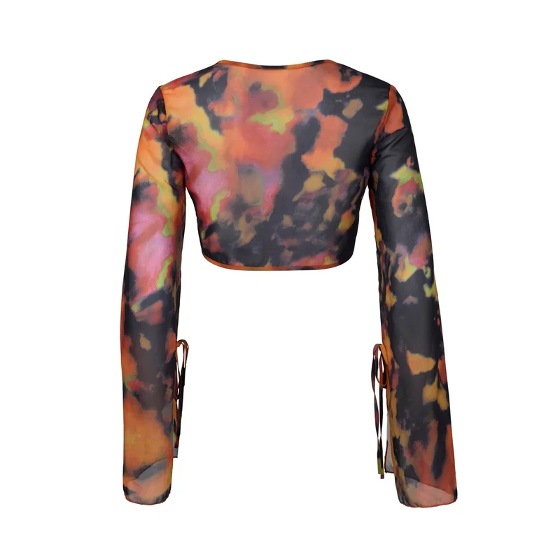 Scorpio Rizing  Soleil Orange Tie Dye Tie Front Top for Women | Best Price UAE
